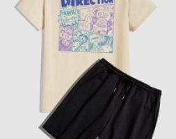 Guys Letter Cartoon Graphic Tee & Drawstring Shorts