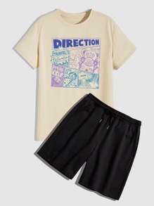 Guys Letter Cartoon Graphic Tee & Drawstring Shorts