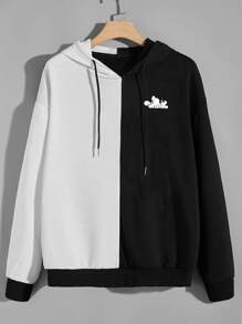 Guys Letter Colorblock Drawstring Hoodie