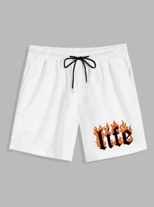 Guys Letter Fire Graphic Drawstring Shorts