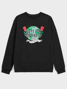 Guys Letter Floral Graphic Sweatshirt