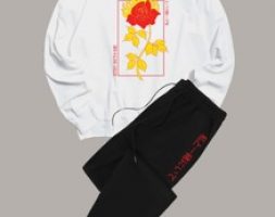 Guys Letter Floral Graphic Sweatshirt & Drawstring Sweatpants