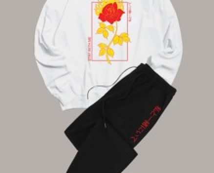 Guys Letter Floral Graphic Sweatshirt & Drawstring Sweatpants