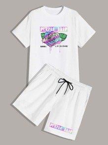 Guys Letter Floral Graphic Tee & Drawstring Shorts