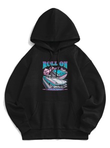 Guys Letter Graphic Drawstring Hoodie