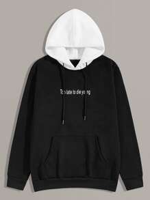 Guys Letter Graphic Drawstring Hoodie