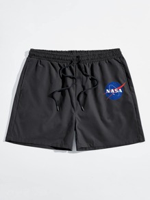 Guys Letter Graphic Drawstring Shorts