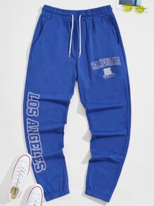 Guys Letter Graphic Drawstring Waist Joggers