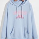 Guys Letter Graphic Kangaroo Pocket Drawstring Hoodie