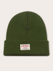 Guys Letter Graphic Label Knit Beanie