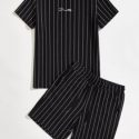 Guys Letter Graphic Striped Tee And Shorts Set