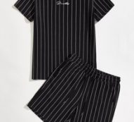 Guys Letter Graphic Striped Tee And Shorts Set