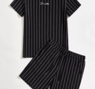 Guys Letter Graphic Striped Tee And Shorts Set