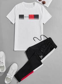 Guys Letter Graphic Tee With Drawstring Sweatpants