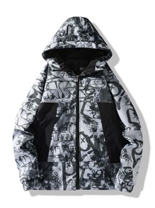 Guys Letter Graphic Zip Up Hooded Jacket