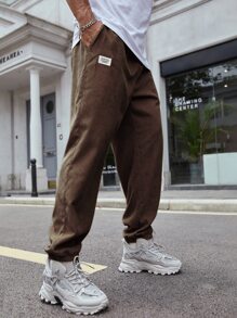 Guys Letter Patched Corduroy Pants