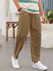 Guys Letter Patched Drawstring Waist Pocket Pants