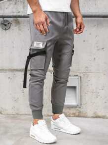 Guys Letter Patched Flap Pocket Pants