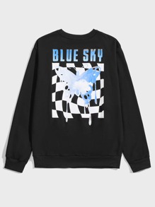 Guys Letter Plaid Butterfly Graphic Sweatshirt