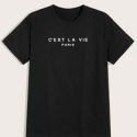 Guys Letter Print Black Tee