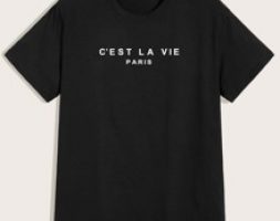 Guys Letter Print Black Tee