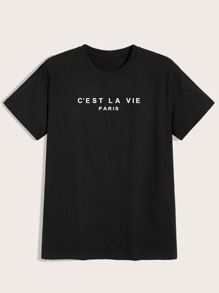 Guys Letter Print Black Tee