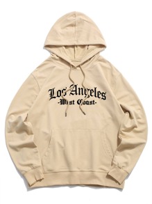 Guys Letter Print Drawstring Hoodie