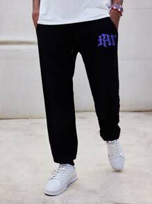 Guys Letter Print Drawstring Sweatpants