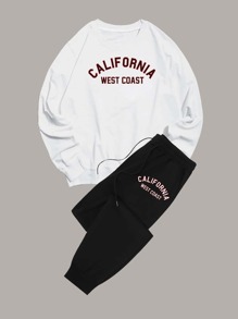 Guys Letter Print Sweatshirt & Drawstring Sweatpants