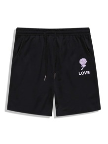 Guys Letter Rose Graphic Drawstring Shorts