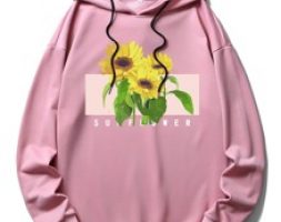Guys Letter Sunflower Graphic Drawstring Hoodie