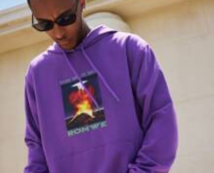 Guys Letter Volcano Graphic Kangaroo Pocket Drawstring Hoodie