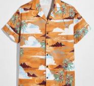 Guys Mountain Graphic Button Front Shirt