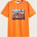 Guys Neon Orange Picture Print Tee