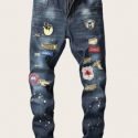 Guys Paint Splatter Patched Jeans