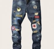 Guys Paint Splatter Patched Jeans
