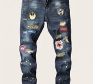 Guys Paint Splatter Patched Jeans