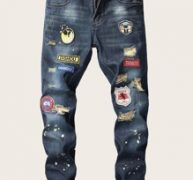 Guys Paint Splatter Patched Jeans