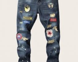 Guys Paint Splatter Patched Jeans