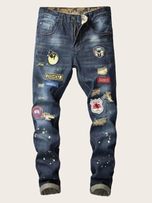 Guys Paint Splatter Patched Jeans