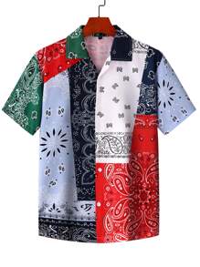 Guys Paisley Patchwork Button Up Shirt