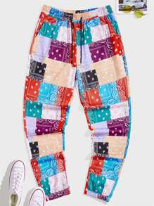 Guys Paisley Patchwork Drawstring Waist Sweatpants