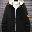 Guys Patched Detail Drawstring Hooded Jacket