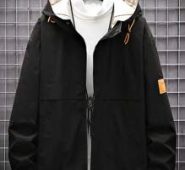 Guys Patched Detail Drawstring Hooded Jacket