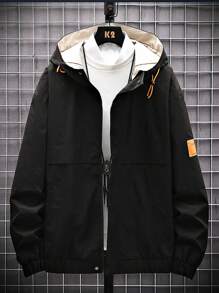 Guys Patched Detail Drawstring Hooded Jacket