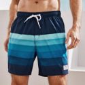 Guys Patched Striped Drawstring Waist Swim Trunks