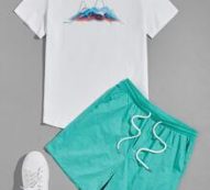 Guys Peaks Graphic Tee & Drawstring Waist Shorts Set