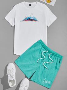 Guys Peaks Graphic Tee & Drawstring Waist Shorts Set