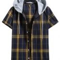 Guys Plaid Button Front Hooded Shirt