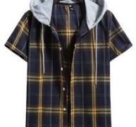 Guys Plaid Button Front Hooded Shirt